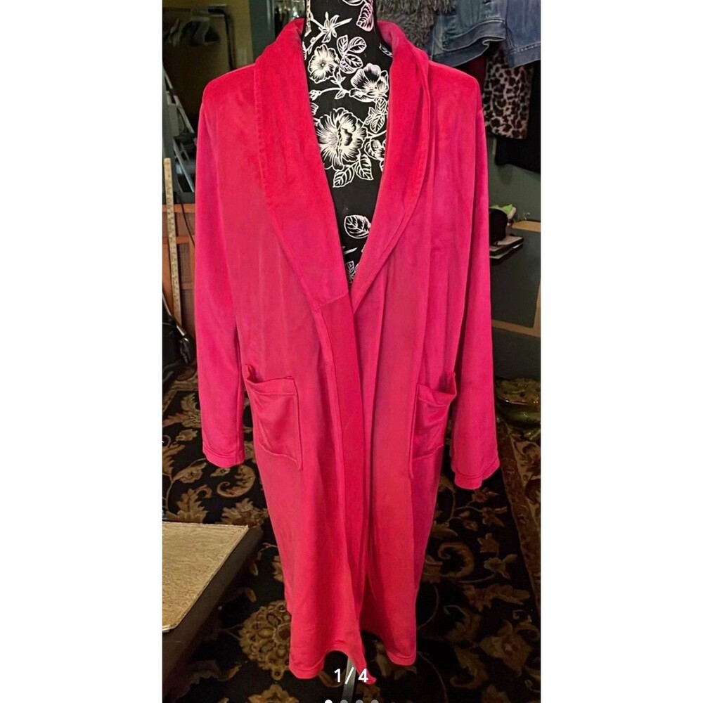 Ulta Women’s L/XL Pink Solid Fleece Robe Shawl Collar Pockets Long Sleeve